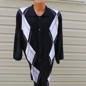 Men's Button Front Shirt - Argyle Print / 3X